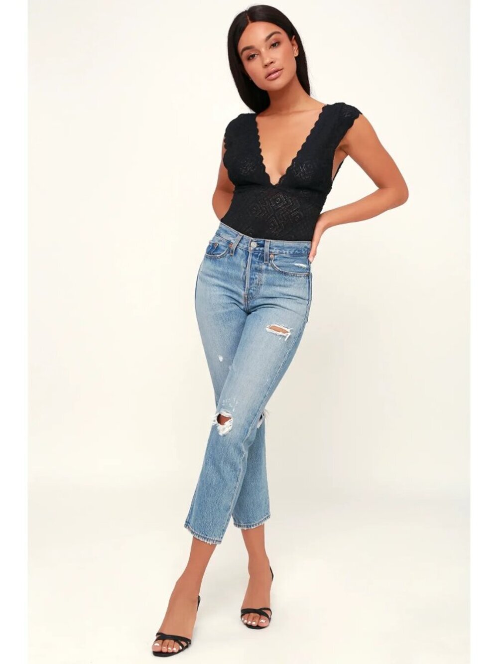 Free People Everyday Okay Black Sheer Lace Low Front Back Bodysuit Women S